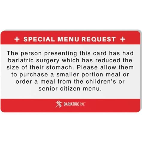 Printable Bariatric Restaurant Card